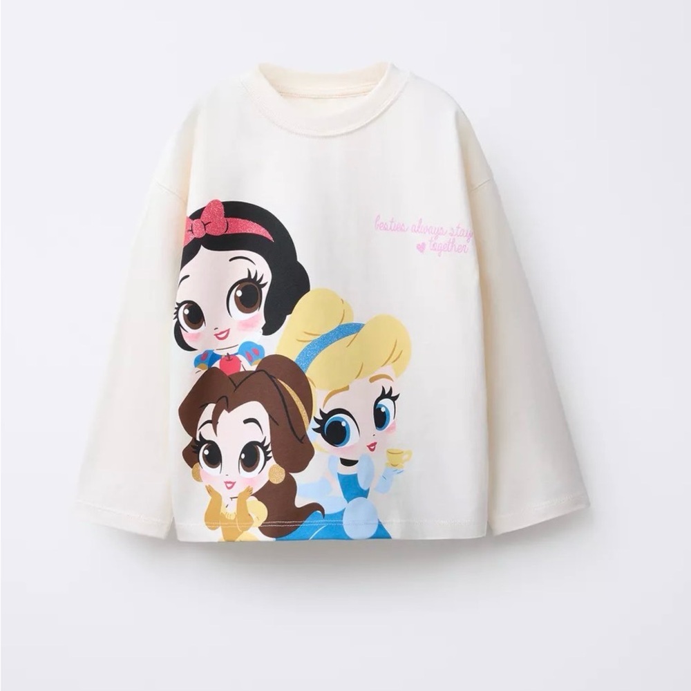 Zara Disney princess Cream Long Sleeve Kids Tee